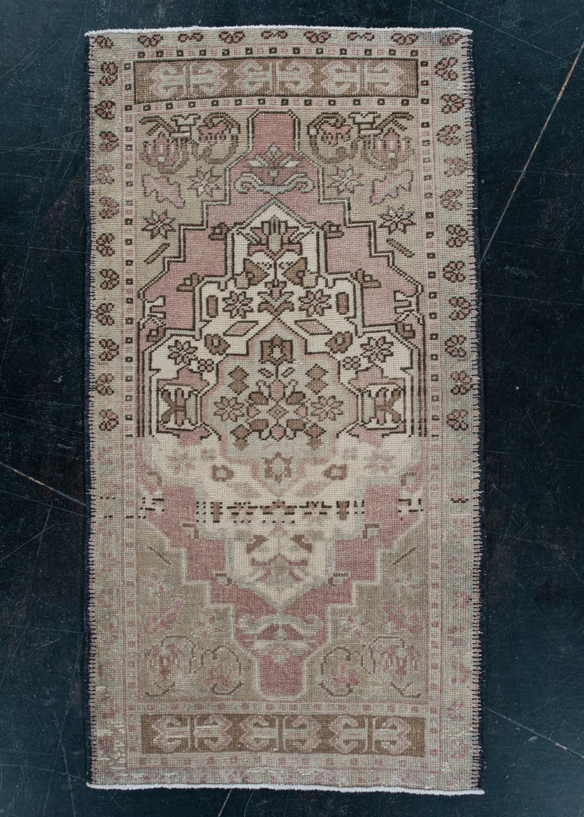 Oriental Hand Knotted Vintage Turkish Mini Rug 1'11" x 3'8" #1006