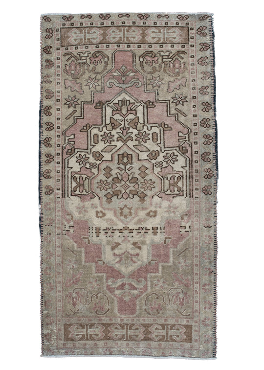 Oriental Hand Knotted Vintage Turkish Mini Rug 1'11" x 3'8" #1006