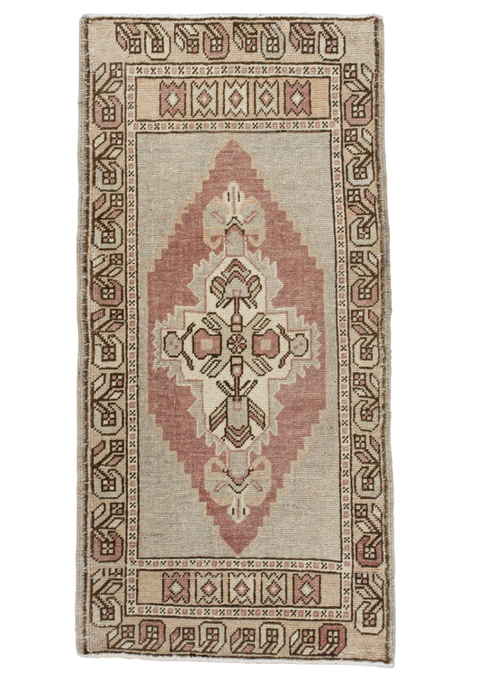 Oriental Hand Knotted Vintage Turkish Mini Rug 1'8" x 3'5" #10599