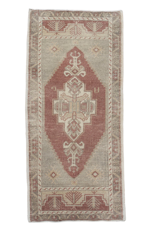 Oriental Hand Knotted Vintage Turkish Mini Rug 1'9" x 3'9" #10593