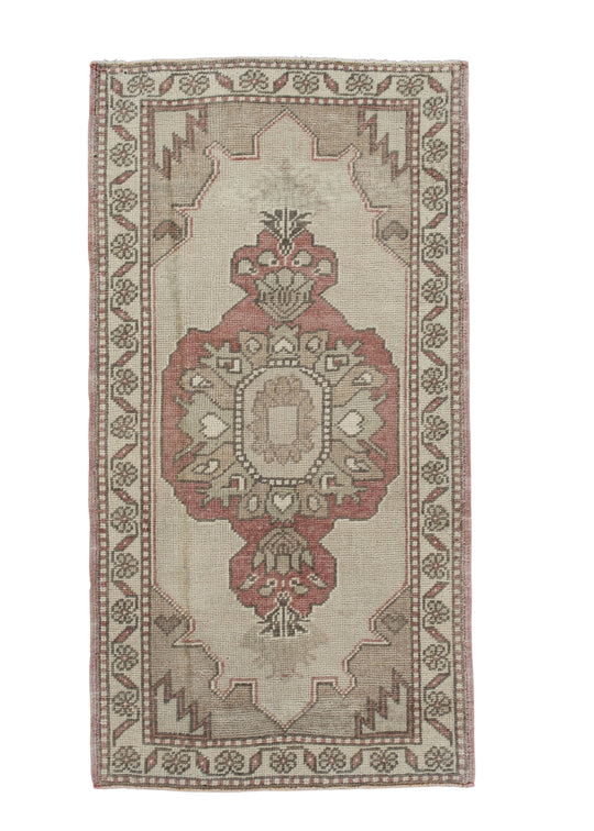Oriental Hand Knotted Vintage Turkish Mini Rug 1'11" x 3'7" #10715