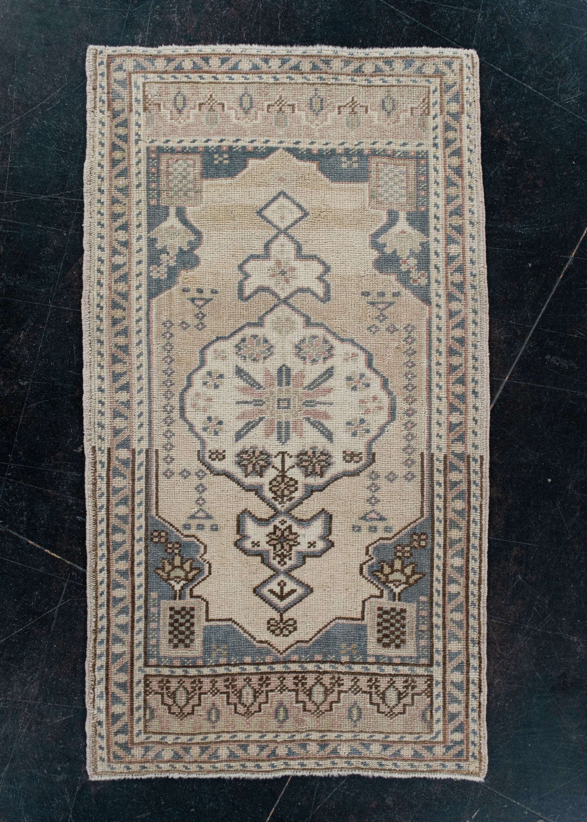 Oriental Hand Knotted Vintage Turkish Mini Rug 1'10" x 3'5" #10002