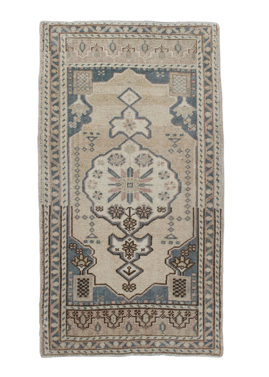 Oriental Hand Knotted Vintage Turkish Mini Rug 1'10" x 3'5" #10002