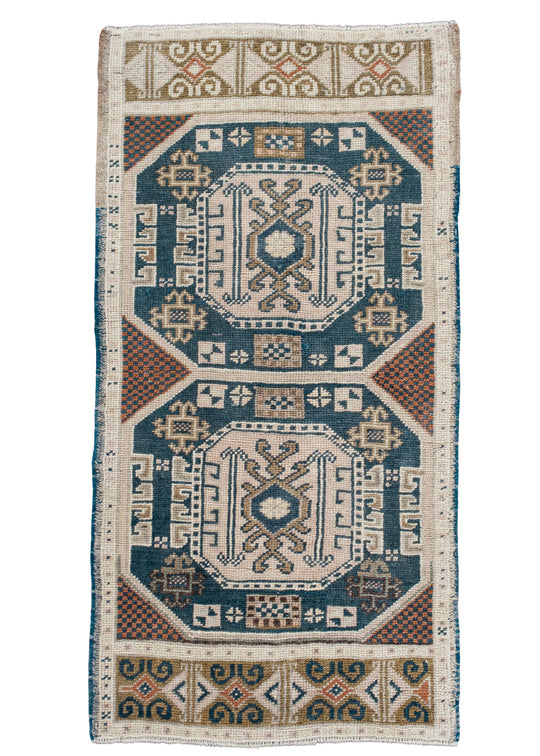 Oriental Hand Knotted Vintage Turkish Mini Rug 1'8" x 3'3" #10086