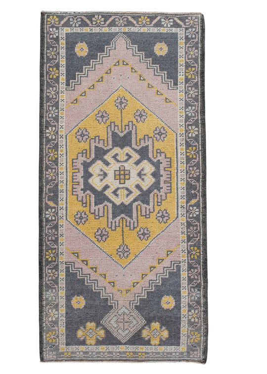 Oriental Hand Knotted Vintage Turkish Mini Rug 1'9" x 3'8" #10276