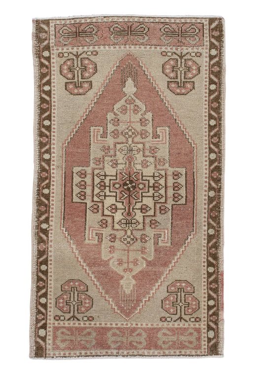 Oriental Hand Knotted Vintage Turkish Mini Rug 1'8" x 3' #10168