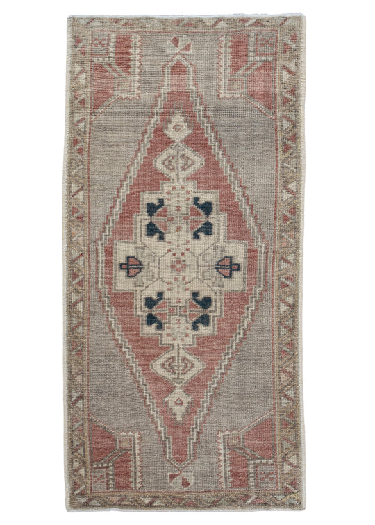 Oriental Hand Knotted Vintage Turkish Mini Rug 1'8" x 3'6" #10221
