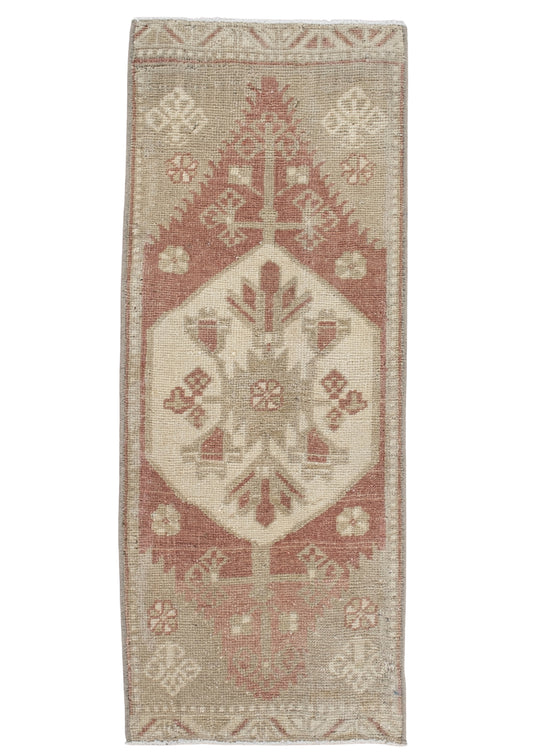 Oriental Hand Knotted Vintage Turkish Mini Rug 1'3" x 3'2" #10521