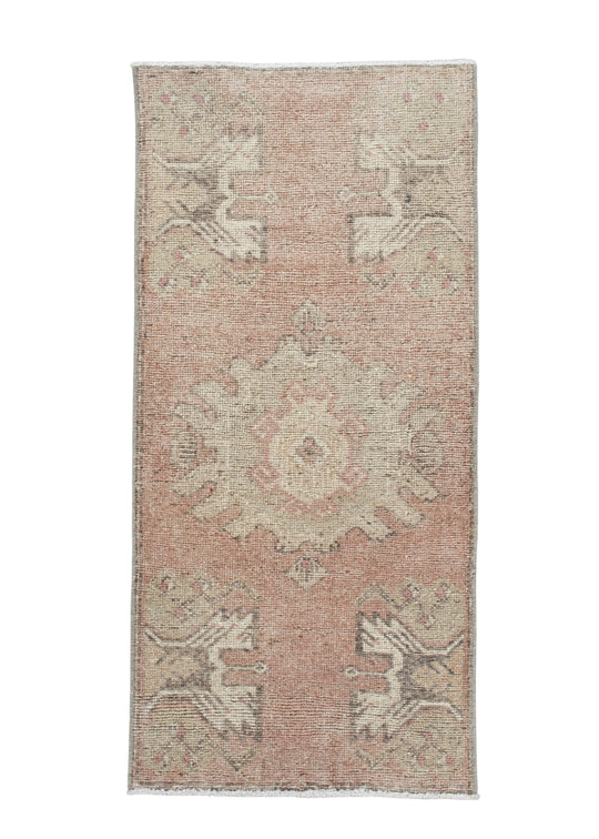 Oriental Hand Knotted Vintage Turkish Mini Rug 1'5" x 3' #10156