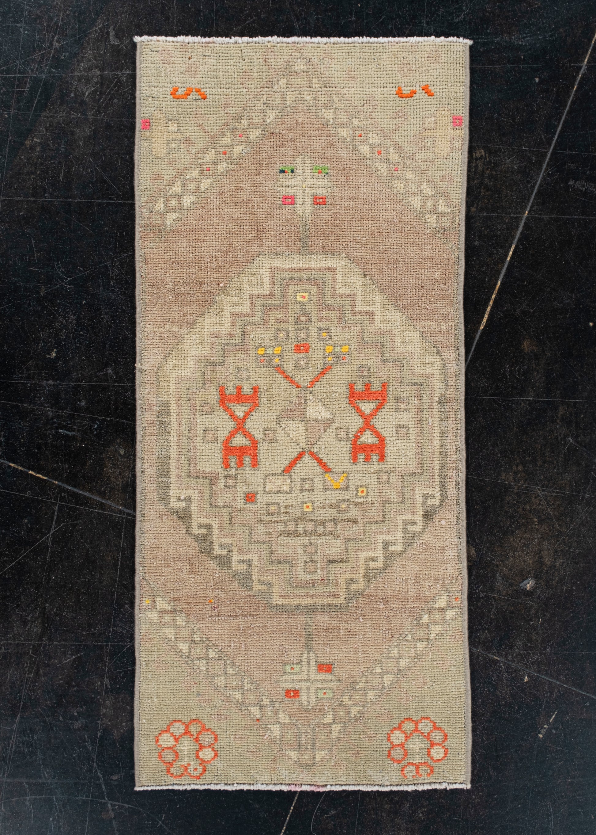 Oriental Hand Knotted Vintage Turkish Mini Rug 1'4" x 3' #10411