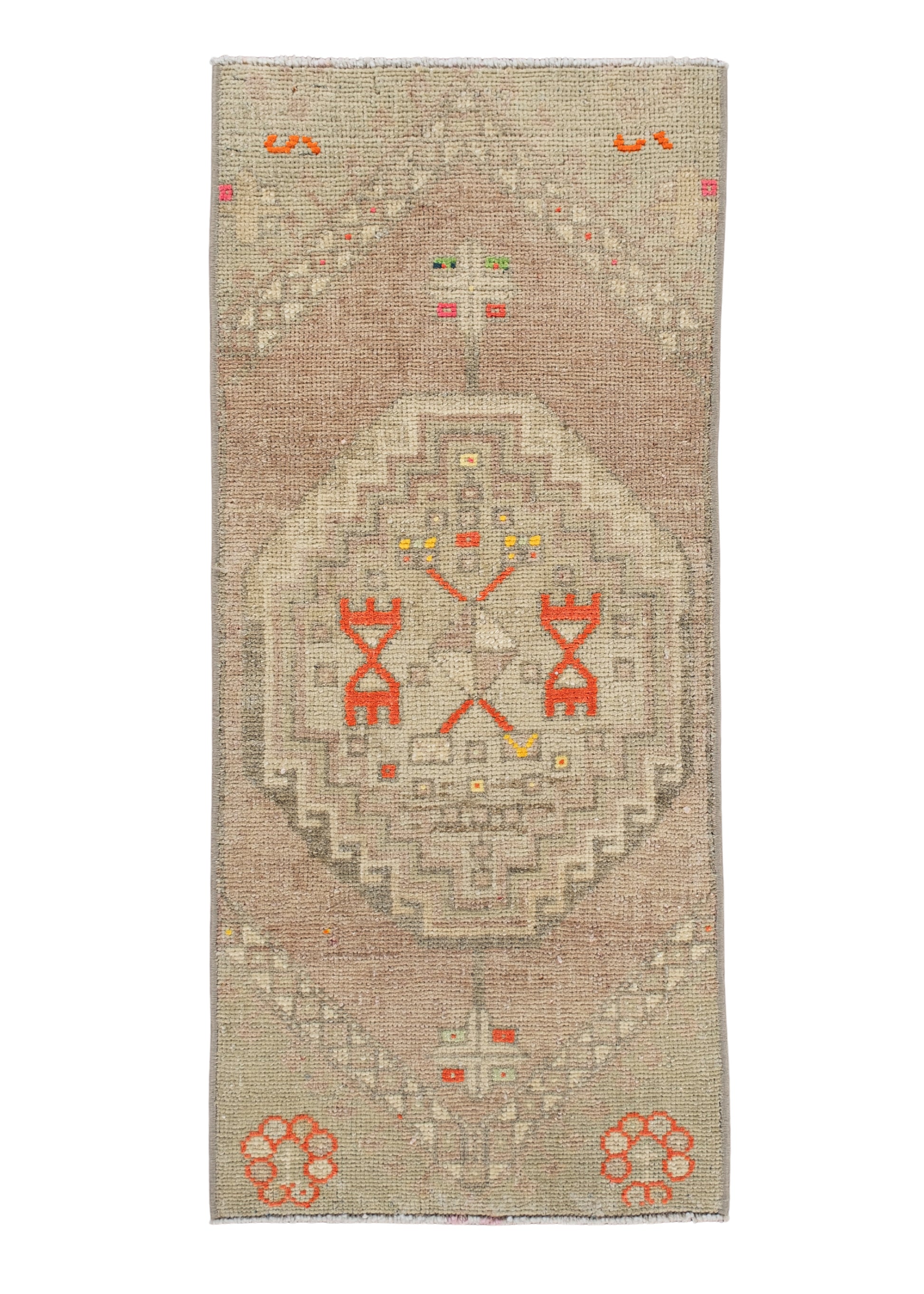 Oriental Hand Knotted Vintage Turkish Mini Rug 1'4" x 3' #10411