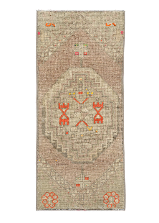 Oriental Hand Knotted Vintage Turkish Mini Rug 1'4" x 3' #10411