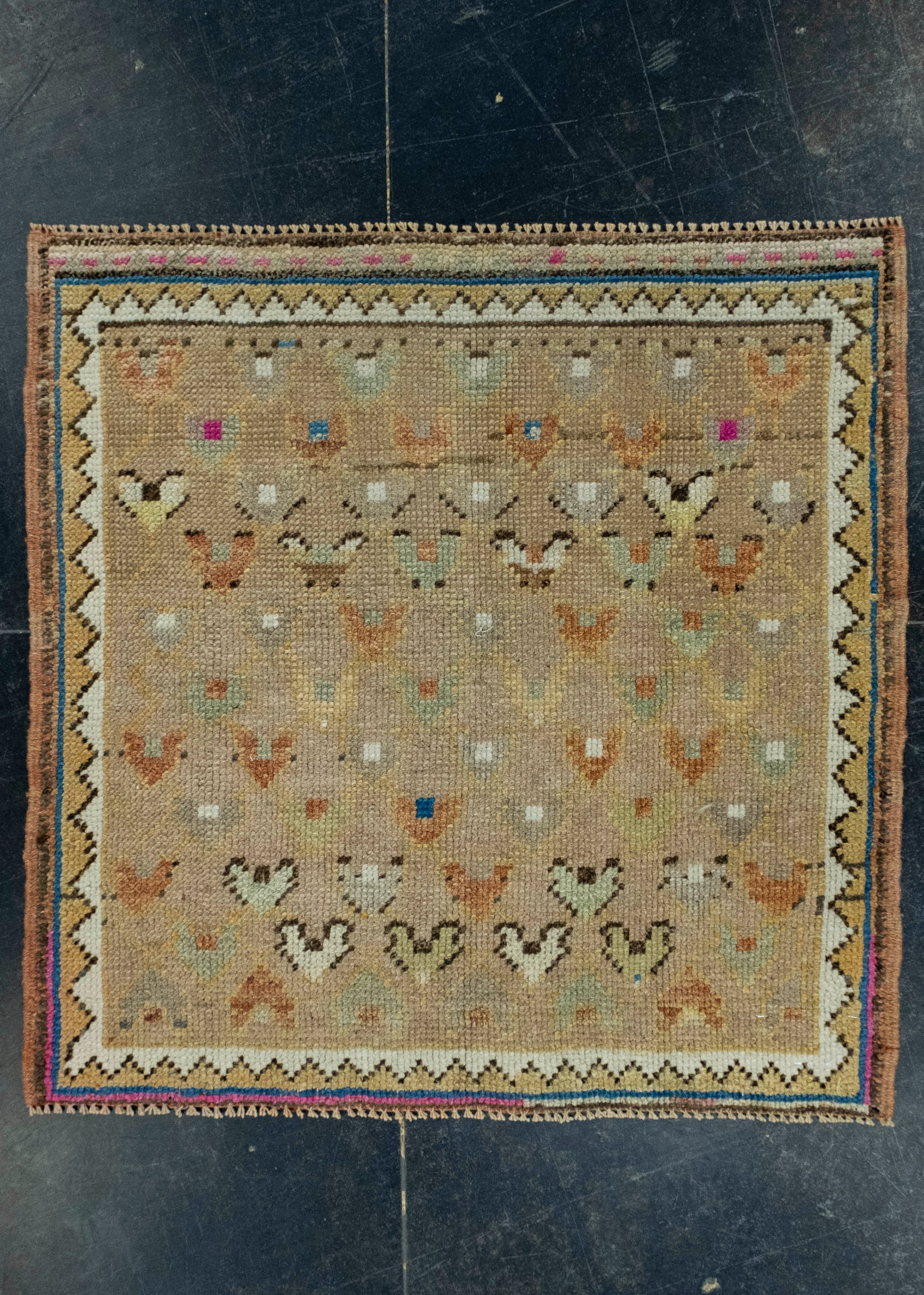 Turkish Mini Rug Oriental Hand Knotted Vintage Rug 2'5" x 2'5" #16231