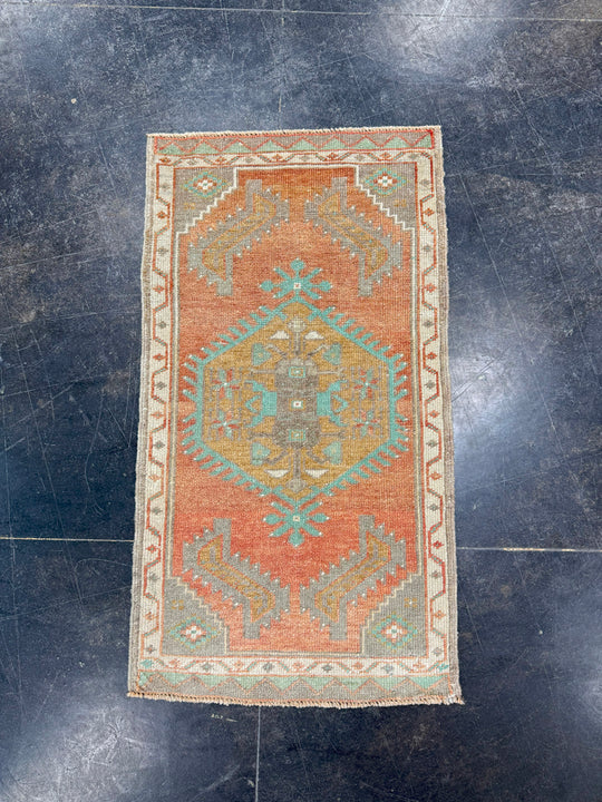 Turkish Mini Rug Oriental Hand Knotted Vintage Rug 1'8" x 3' #17946