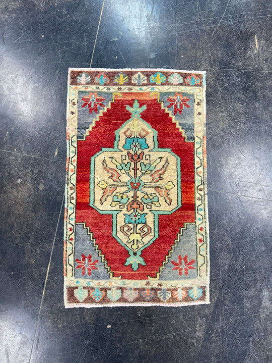 Turkish Mini Rug Oriental Hand Knotted Vintage Rug 1'9" x 2'11" #17485
