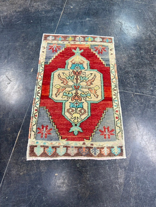 Turkish Mini Rug Oriental Hand Knotted Vintage Rug 1'9" x 2'11" #17485