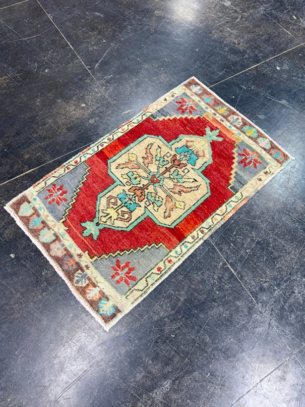Turkish Mini Rug Oriental Hand Knotted Vintage Rug 1'9" x 2'11" #17485