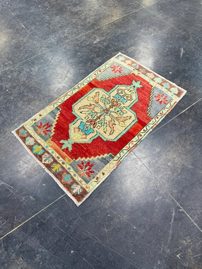 Turkish Mini Rug Oriental Hand Knotted Vintage Rug 1'9" x 2'11" #17485