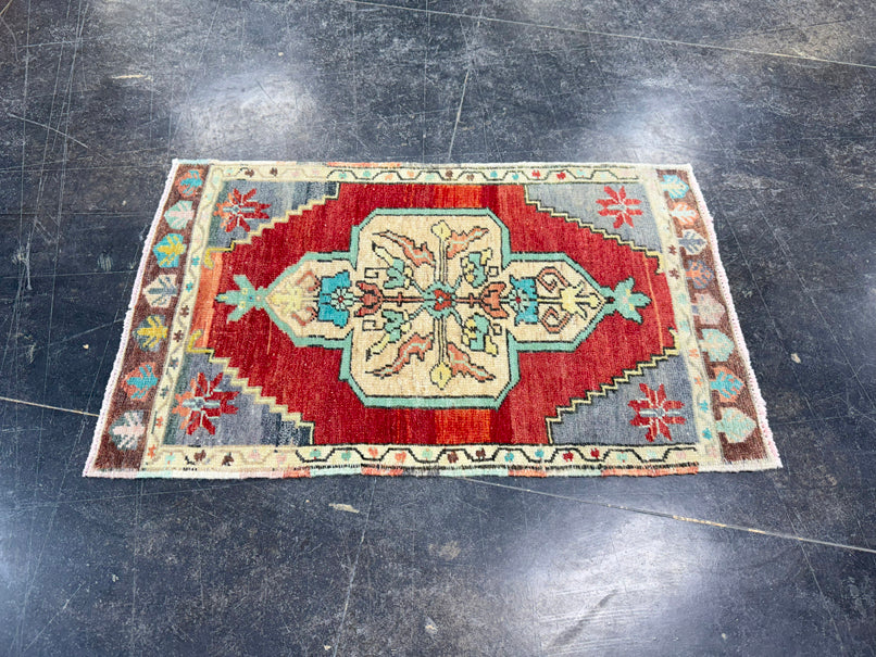 Turkish Mini Rug Oriental Hand Knotted Vintage Rug 1'9" x 2'11" #17485