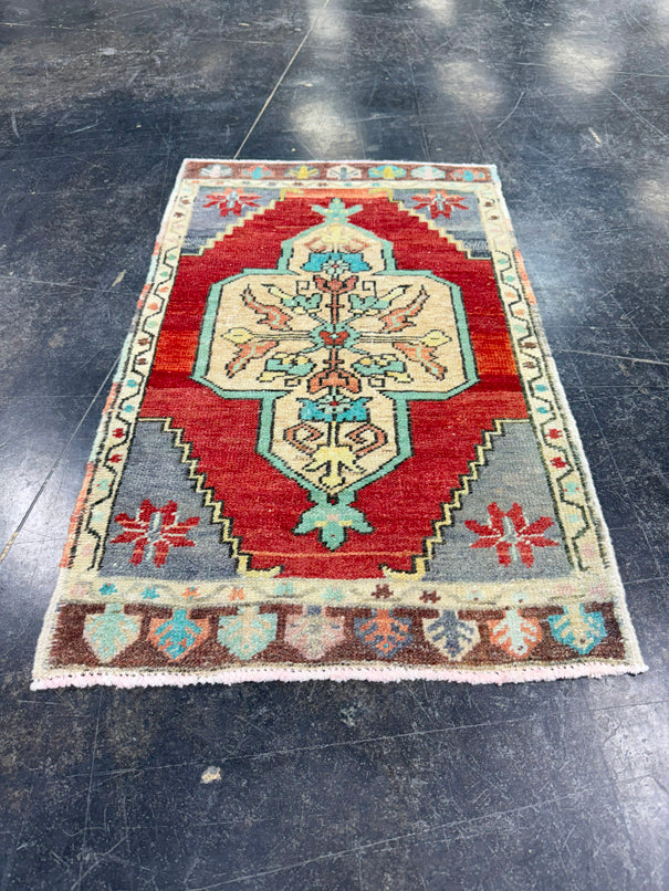Turkish Mini Rug Oriental Hand Knotted Vintage Rug 1'9" x 2'11" #17485