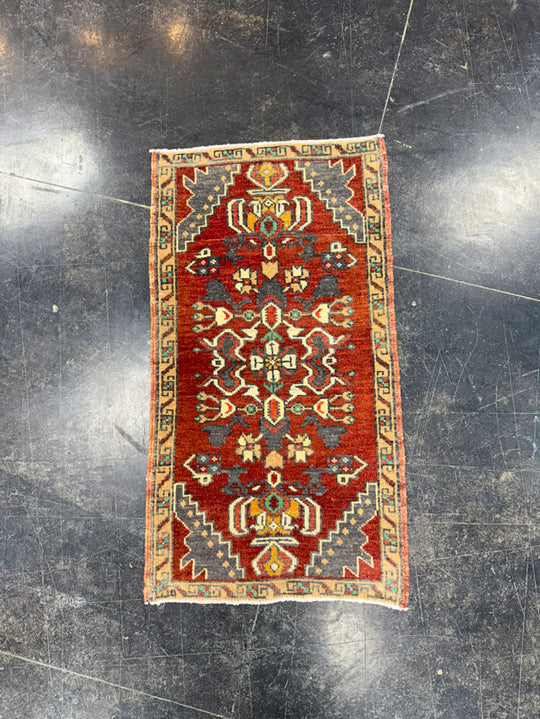 Turkish Mini Rug Oriental Hand Knotted Vintage Rug 1'7" x 3' #17482