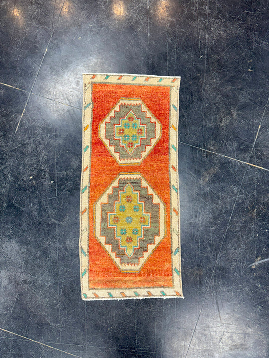Turkish Mini Rug Oriental Hand Knotted Vintage Rug 1'4" x 2'11" #17049