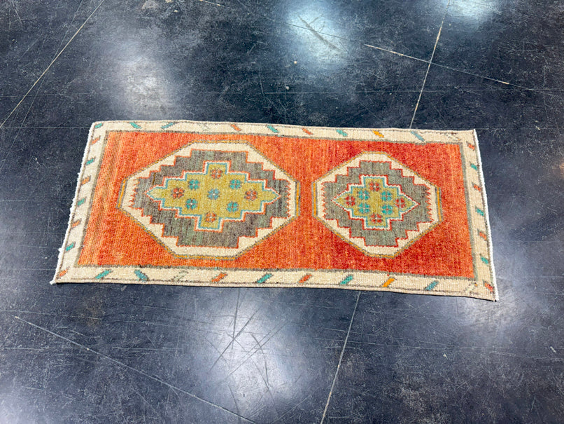 Turkish Mini Rug Oriental Hand Knotted Vintage Rug 1'4" x 2'11" #17049