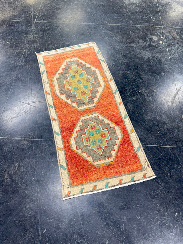 Turkish Mini Rug Oriental Hand Knotted Vintage Rug 1'4" x 2'11" #17049