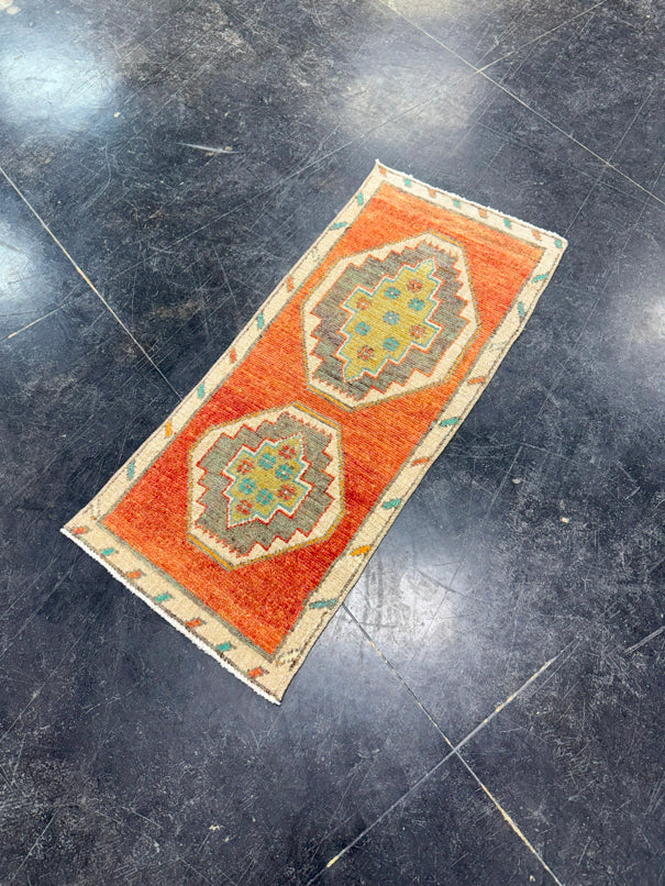 Turkish Mini Rug Oriental Hand Knotted Vintage Rug 1'4" x 2'11" #17049