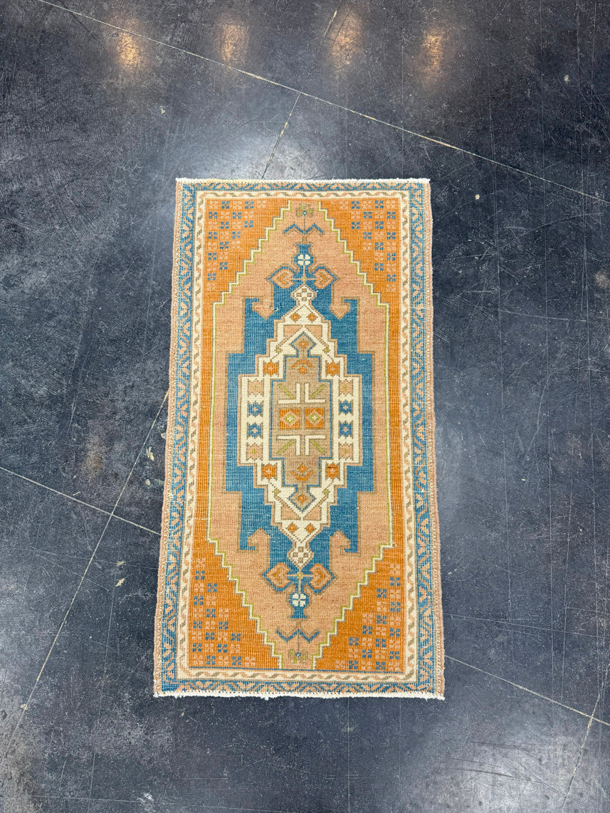 Turkish Mini Rug Oriental Hand Knotted Vintage Rug 1'8" x 3'2" #17045