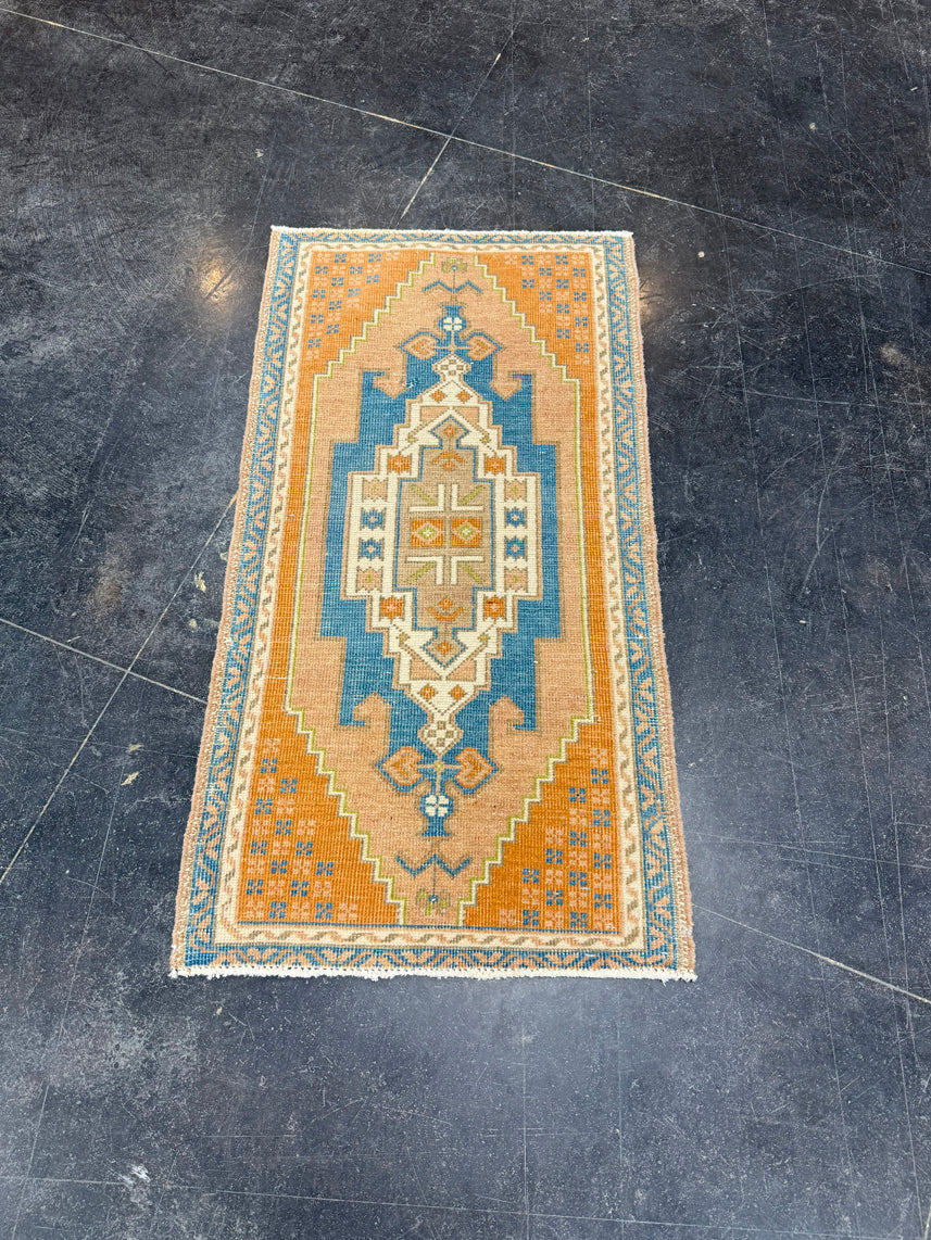 Turkish Mini Rug Oriental Hand Knotted Vintage Rug 1'8" x 3'2" #17045