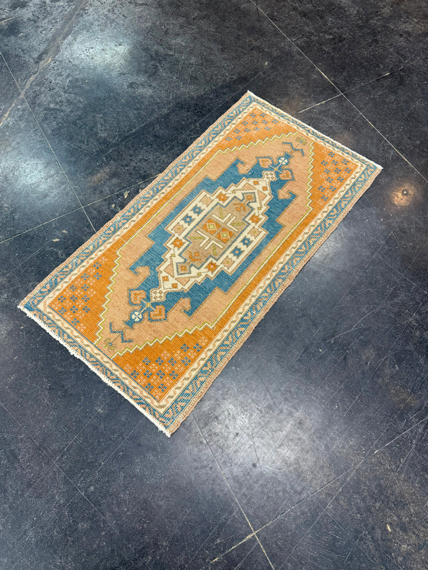 Turkish Mini Rug Oriental Hand Knotted Vintage Rug 1'8" x 3'2" #17045