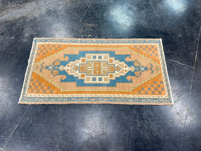 Turkish Mini Rug Oriental Hand Knotted Vintage Rug 1'8" x 3'2" #17045
