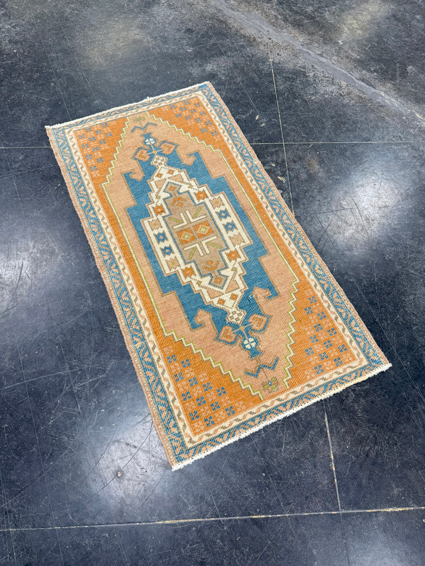 Turkish Mini Rug Oriental Hand Knotted Vintage Rug 1'8" x 3'2" #17045