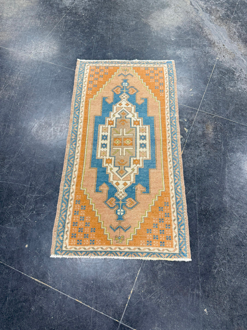 Turkish Mini Rug Oriental Hand Knotted Vintage Rug 1'8" x 3'2" #17045