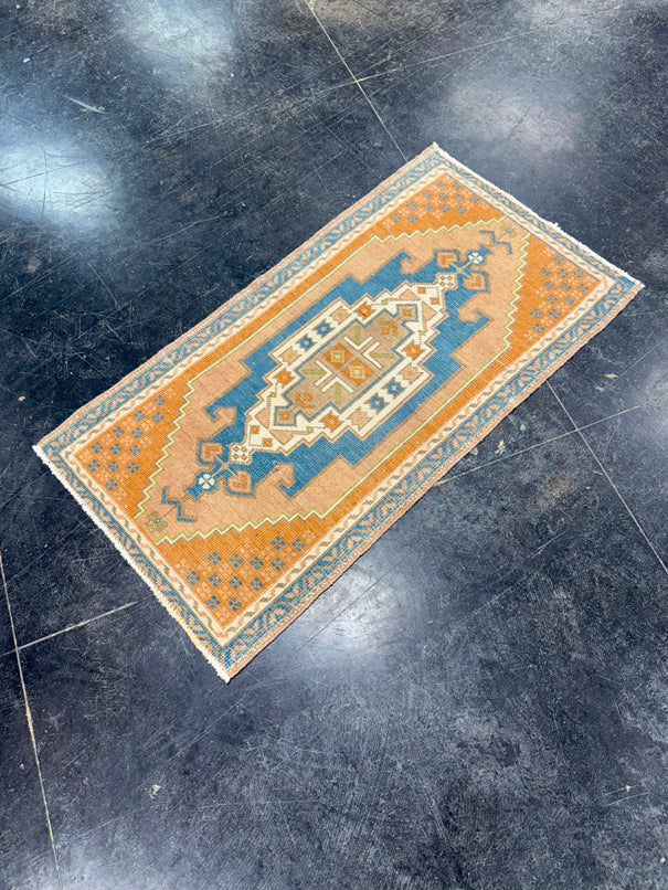 Turkish Mini Rug Oriental Hand Knotted Vintage Rug 1'8" x 3'2" #17045