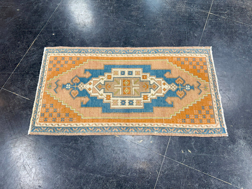 Turkish Mini Rug Oriental Hand Knotted Vintage Rug 1'8" x 3'2" #17045