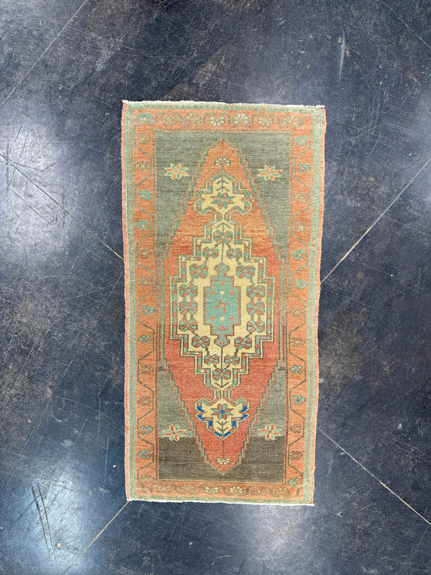 Turkish Mini Rug Oriental Hand Knotted Vintage Rug 1'8" x 3'6" #17749