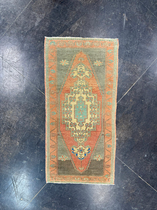 Turkish Mini Rug Oriental Hand Knotted Vintage Rug 1'8" x 3'6" #17749