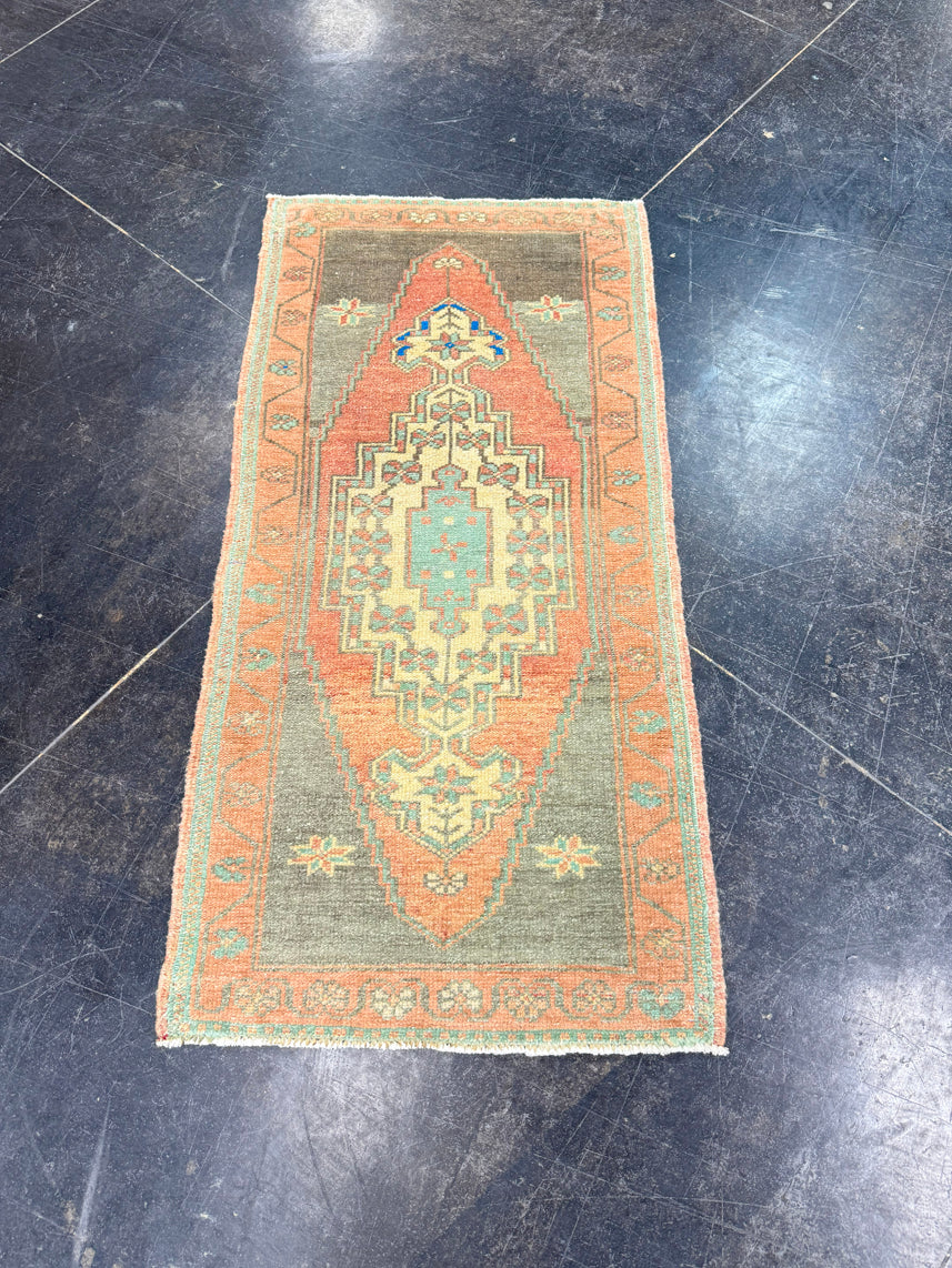 Turkish Mini Rug Oriental Hand Knotted Vintage Rug 1'8" x 3'6" #17749
