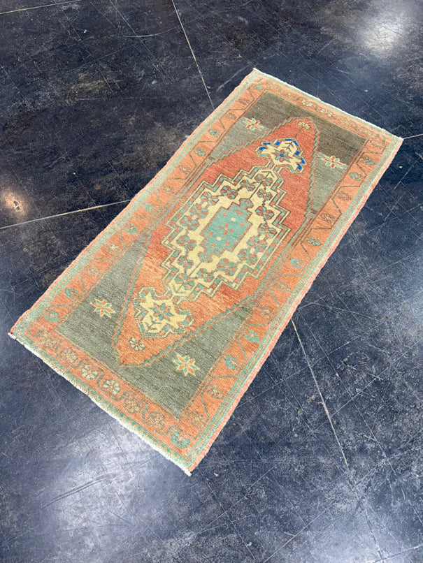 Turkish Mini Rug Oriental Hand Knotted Vintage Rug 1'8" x 3'6" #17749