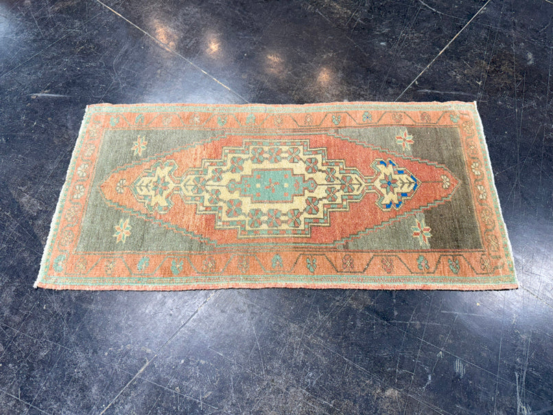 Turkish Mini Rug Oriental Hand Knotted Vintage Rug 1'8" x 3'6" #17749