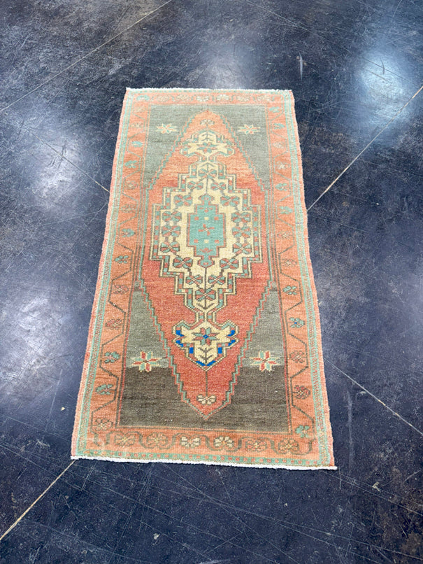 Turkish Mini Rug Oriental Hand Knotted Vintage Rug 1'8" x 3'6" #17749