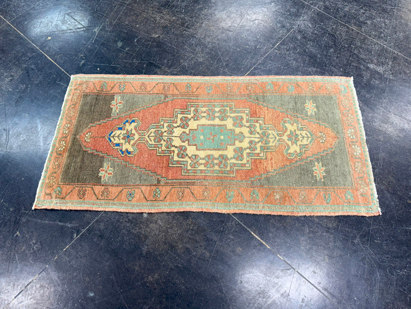 Turkish Mini Rug Oriental Hand Knotted Vintage Rug 1'8" x 3'6" #17749