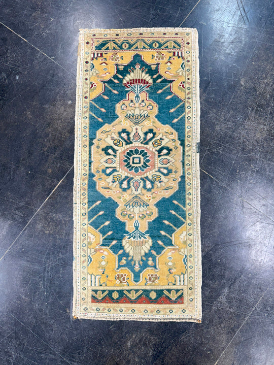 Turkish Mini Rug Oriental Hand Knotted Vintage Rug 1'8" x 3'11" #17744