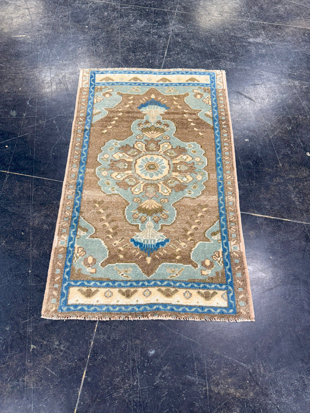 Turkish Mini Rug Oriental Hand Knotted Vintage Rug 1'10" x 3' #17912