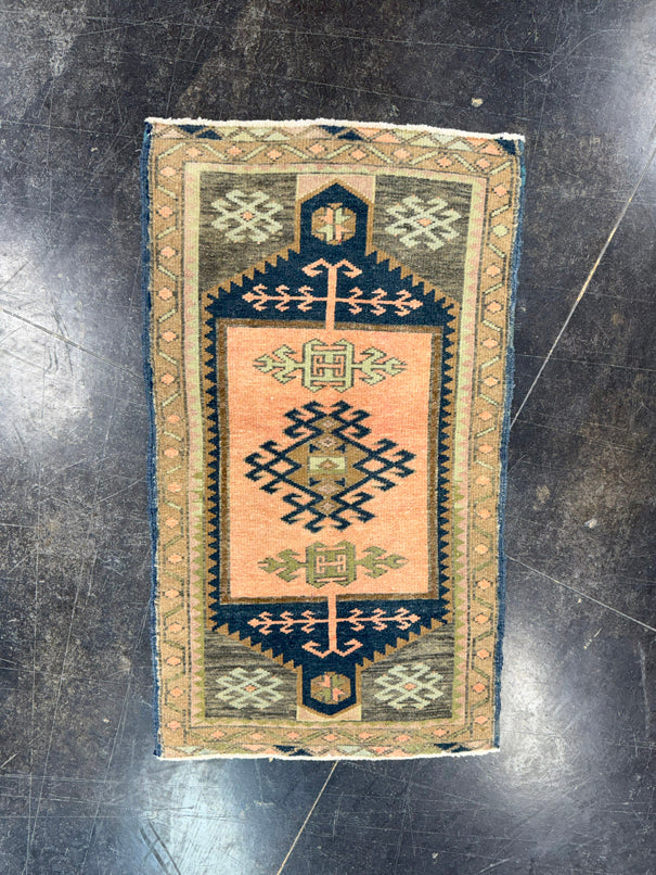 Turkish Mini Rug Oriental Hand Knotted Vintage Rug 1'9" x 3' #17909