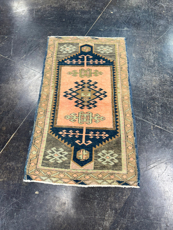 Turkish Mini Rug Oriental Hand Knotted Vintage Rug 1'9" x 3' #17909