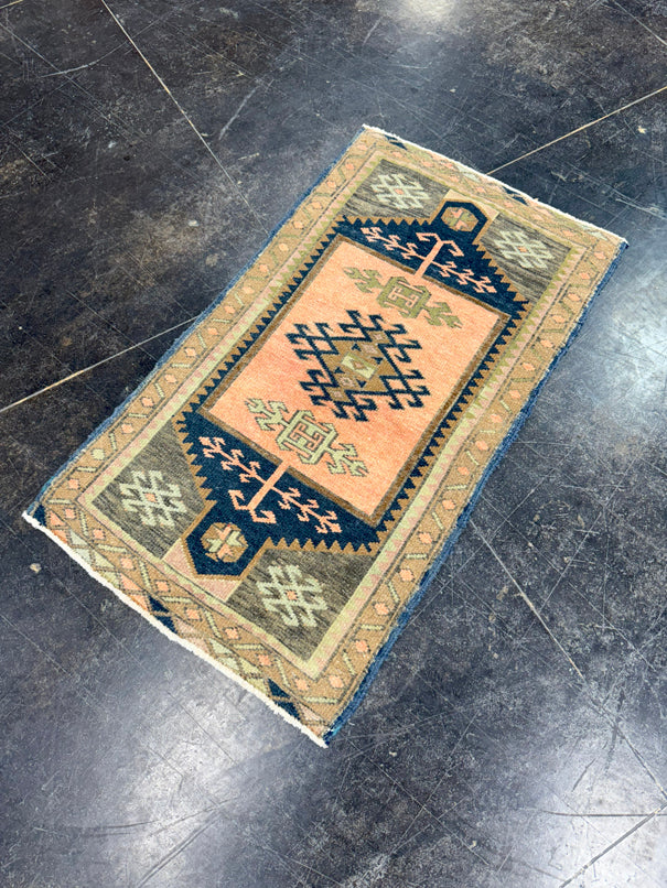 Turkish Mini Rug Oriental Hand Knotted Vintage Rug 1'9" x 3' #17909