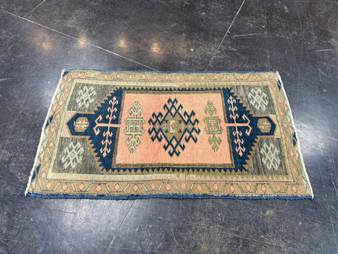Turkish Mini Rug Oriental Hand Knotted Vintage Rug 1'9" x 3' #17909